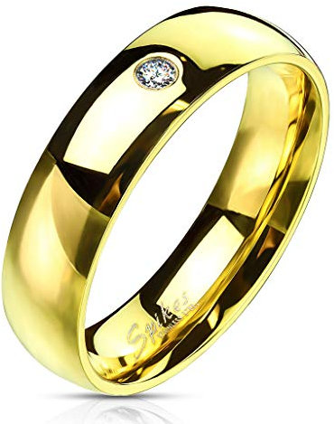 Tapsi´s Coolbodyart® Edelstahl Ring Gold 6mm Breit Classic LIne Mit SIngle Zirkonia 63 (20)