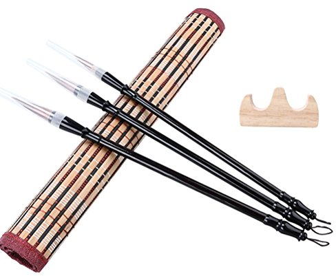 Nuolux Kalligrafie-Pinsel, aus Wolfshaar, für chinesische Kalligrafie und Kanji, zum Zeichnen, in 3 Größen, mit Pinselablage und mittelgroßem Pinseletui