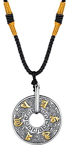 PAURO Herren Edelstahl Buddhistischen Mantra Om Mani Padme Hum Donut Halskette Anhänger Kette Baumwollkordel