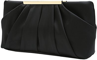 CHARMING TAILOR Clutch Evening Bag Elegant Pleated Satin Formal Handbag Simple Classy Purse for Women (Black)