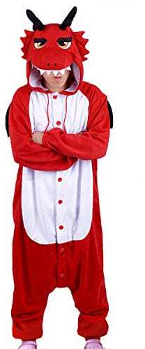 wotogold Herren Tier Drachen Pyjamas Cosplay Kostüme mit Horn