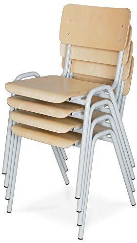 BRB 4-teiliges Stapelstuhl-Set, Gestell lichtgrau, stapelbar, Sitz/Lehne aus Buche-Schichtholz