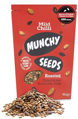 MUNCHY SEEDS Mild Chilli Sunflower, Pumpkin, Protein Snack, Seed Mix for Eating, Plant-Based Source of Protein, Fibre & Vitamin E, Mildly Spicy Flavour, Vegan Snacks for Kids & Adults - 450g