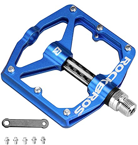 Rock BROS Mountain Bike Pedals Flat Bicycle Pedals 9/16 Lightweight Road Bike Pedals Carbon Fiber Sealed Bearing Flat Pedals for MTB Blue