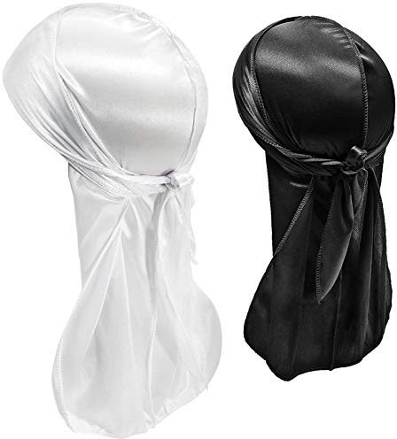Hairizone - Juego de 2 durags suaves para hombre (blanco, negro)