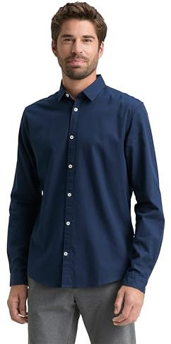 TOM TAILOR Herren Slim Fit Hemd mit Struktur 1023881, 10302 - Dark Blue, S