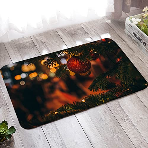 Bishilin Fußmatte Außen Weihnachten, Badezimmer Teppich 60x90 rutschfest Waschbar Weihnachtsbaum Dekokugel Türmatte Haustür Innen