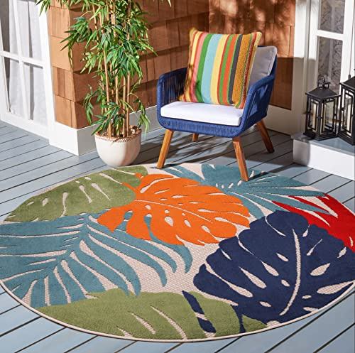SANAT Tapis d'extérieur résistant aux intempéries - Pour l'intérieur et l'extérieur - Tapis de balcon imperméable - Tapis résistant pour terrasse, jardin et salon - Multicolore - 120 cm - Rond
