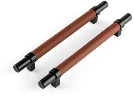 Brute Strength – Möbelgriffe – Schwarz/Braun – 200/160 mm · 4 Stück | Schubladen- und Schrankgriffe aus Stahl und Vollnarbenleder; 200 mm Länge, 160 mm Lochabstand; für Küche und Bad