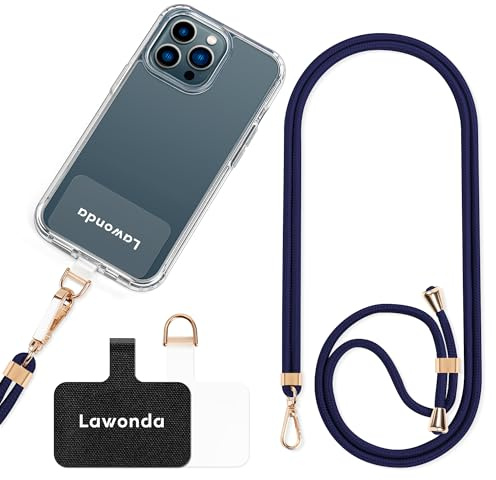 Lawonda Phone Lanyard Universal Crossbody Cell Phone Strap Anti-Theft Adjustable Nylon Neck Lanyard 2 pcs Phone Patchs Tether Pads for Women Men Navy Blue