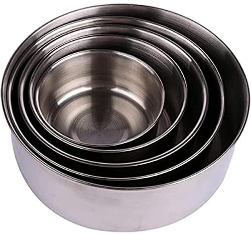 5PCS Mixing Bowls with Lids, Silver Stainless Steel Mixing Bowl Set,Stackable Cooking and Storage Deep Nesting Bowls qzjijosen