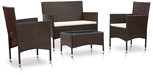 HomeMiYN Gartenmöbel-Set 4er Set Garten Sofagarnitur Terrassenmöbel aus handgeflochtenes Rattan Lounge-Set, mit Kissen und Couchtisch Outdoor Garten Terrasse Braun