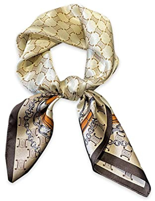 LumiSyne Seidenschal Damen Quadratischer Schal 70×70cm Retro Gedruckt Geometrisch Kette Monogram Muster Leicht Satin Vierecktuch Multifunktionales Halstuch Kopftuch Bandana Kopfschmuck Haarband