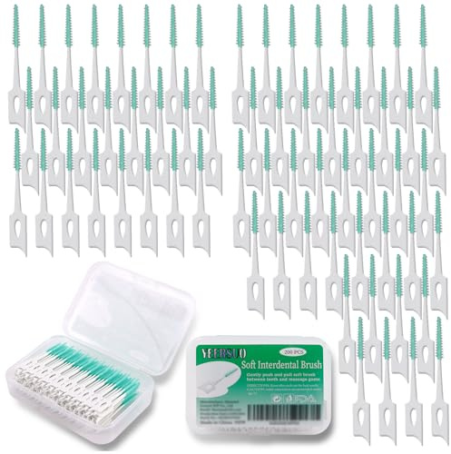 YEERSUO 200 PCS Soft Dental Floss Picks, Dental Picks with case, Toothpicks Brush Between Teeth, Tooth Flossing Brush Disposable for Cleaning, Toothbrush Clean Tool, Green Color