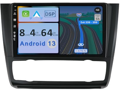 YUNTX [4GB+64GB] Android 14 2 Din Car Stereo Fit for BMW 1 Series E81 E82 E87 E88 (2008-2012)-[Built-in Wireless CarPlay/Android Auto/DSP/GPS]-9 inch IPS Touch screen-Free CAM+MIC-DAB/AHD Camera