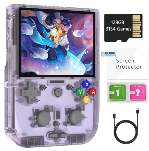 RG405V Retro Handheld Game Console , Unisoc Tiger T618 Android 12 System 4.0 Inch IPS Touch Screen Support 5G WIFI Bluetooth 5.0 with 128G TF Card 3172 Games 5500mAh Battery (Purple)