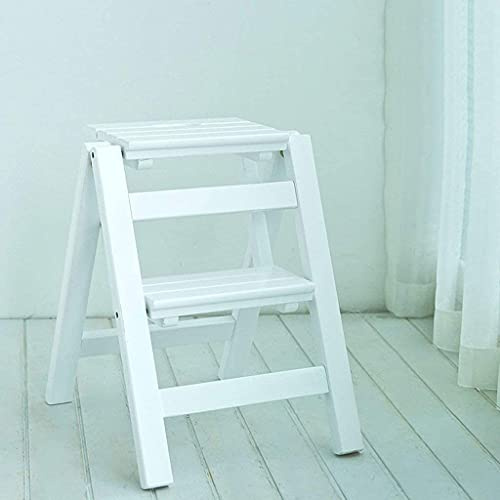 KAZUP Ladders Échelle télescopique Escabeau Pliable Portable, 2/3 Couches d'échelle Pliante en Bois Massif pour la Maison, la Cuisine, l'intérieur, l'échelle de Chaise d'escalier Double, Blanc, 2