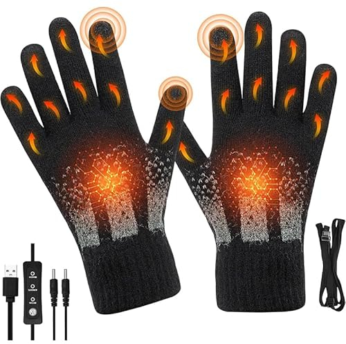 Fransande USB Heated Gloves Liners and Lanyard Electric Rechargeable Battery Heat Gloves Thermal Gloves for Freezer Work Skiing Cycling Motorbike Driving Hunting Skateboarding Athritis