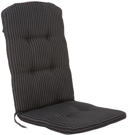 PATIO Stuhlauflage Hochlehner Saphir 111 x 48 cm Stuhlpolster schwarz Streifen mit Schnüren Band am Rücken