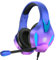 YOTMS H9 Gaming Headset, PS4 Headset für PS5/PC mit 3D Surround Sound mit Mikrofon Kopfhörer Noise Cancelling Headset für Gamer (Violett)