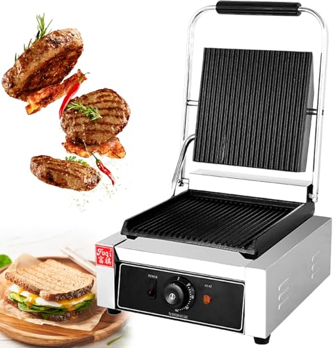 RUYICZB Parrilla Comercial De Prensa Panini, Sandwichera para Restaurante, Cocina Casera, Prensa Panini De Acero Inoxidable Eléctrica con Temperatura Ajustable,811