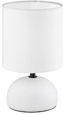 lightling Tischleuchte Lance, Fuß Keramik weiß, Stoffschirm weiß, Schnurschalter, exkl. 1 x E14 max. 40W, ø 14 cm, Höhe 23 cm