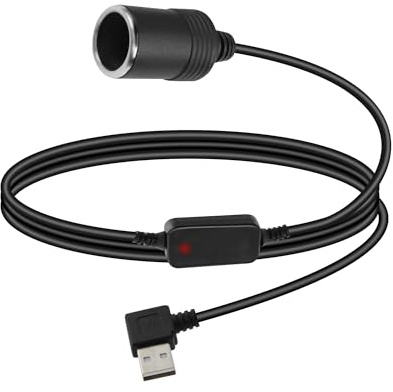 RIIEYOCA USB A Stecker zu Zigarettenanzünder Buchse Konverter Kabel, 5V zu 12V 90 Grad rechtwinklig USB A zu Zigarettenanzünder Buchse Adapter für Dash Cam, GPS, Driving Recorder (0,7M / 2,3FT)