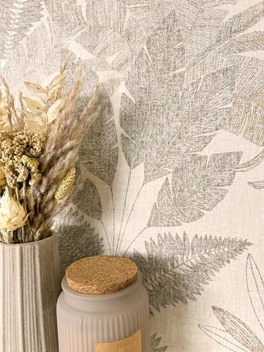 Newroom carta da parati Beige Giungla Tessuto non Tessuto - Moderno Marrone Oro Pianta Foglie Tropicale