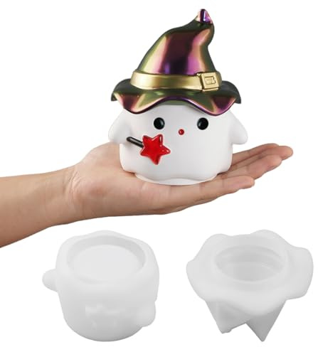 DIYBravo 3D Ghost Resin Mold Box with the Witch's Hat Halloween Candle Holder Mould with Lid Ghost Figurine Silicone Mold Jewelry Ornament Storage Box UV Epoxy Resin Casting Mold for DIY