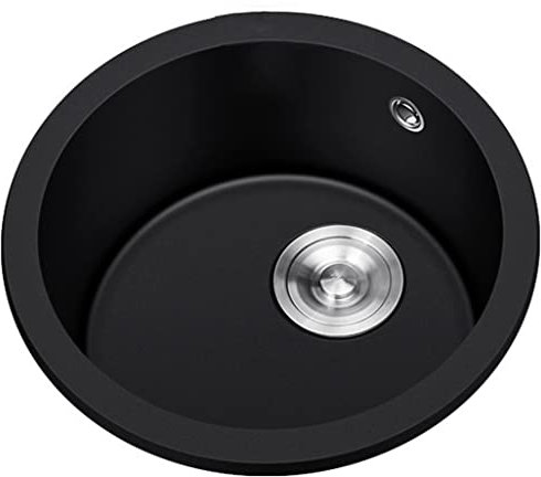 GODFSAHG Rotondo Nero, Predisposizione a Vasca Singola, Lavello da Bar in Pietra di Quarzo, Installazione a Incasso o Sottotop, Facile da Pulire (Colore : Nero, Dimensioni : 35x35cm)