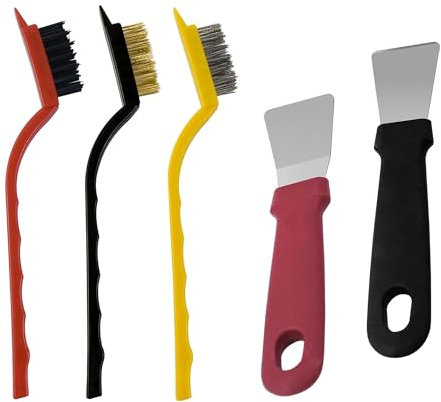 Gaaines 2Pcs Oven Scraper Tool Non Scratch, 3 Bending Scrubber Brush Cleaning Tools, Stainless Steel & Nylon Bristles, Kitchen Grease Scraper, for Cleaning Freezer, Stoves, Indu