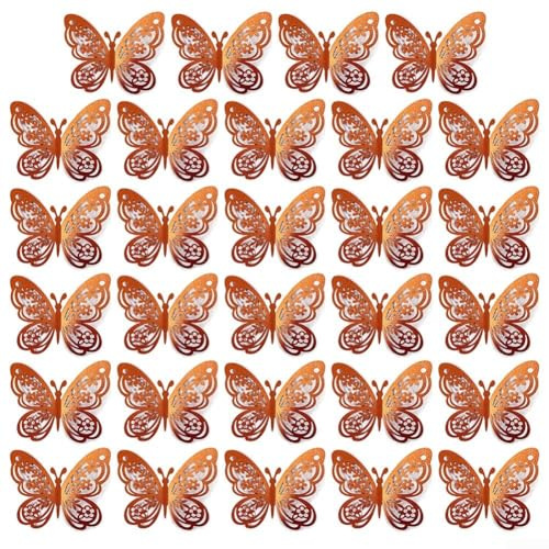Cloudpower 24 Stück 3D Schmetterlinge Wandtattoo für Deko Schmetterlinge Aufkleber Aufkleber Hohle Wandtattoo für DIY Wandkunst Handwerk Babyzimmer Party(orange)