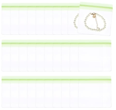QUARKZMAN 30pz Sacchetti di Plastica Trasparente in PVC per Gioielli, Sacchetti Plastica Zipper per Anelli Orecchini Bracciale Confezione Conservazione e Vendita, Verde (4 x 4 Pollici)