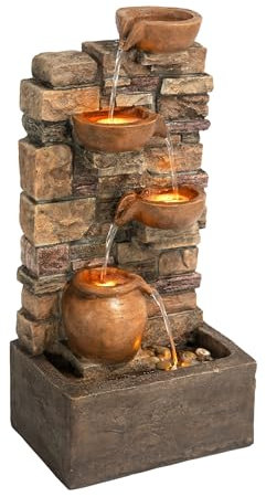 Teamson Home 4 Livelli Fontana Marrone con LED Stile Pietra Giardino
