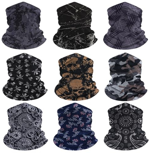 EAZZEA 9-Pack Balaclava Face Mask for Men & Women - UV Protection Neck Gaiter, Multi-Use Cycling Mask & Breathable Headband, Outdoor Sports Scarf Accessories