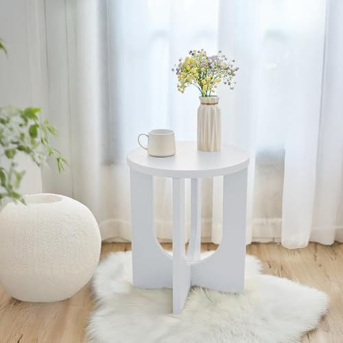 [en.casa] Sidobord Kysdajore runt 50 x Ø 40 cm soffbord vitt litet bord för vardagsrum sovrum inomhus