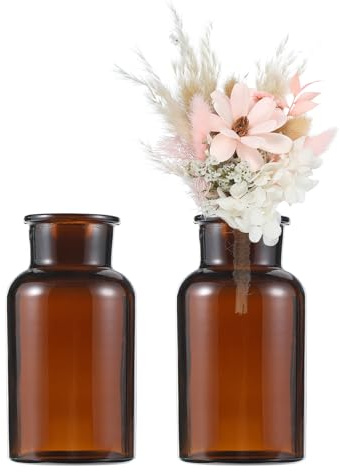 sourcing map Lot de 2 petits vases à fleurs en verre marron pour centre de table, mini vases vintage transparents de 250 ml à large ouverture en vrac assortis pour décoration de table de mariage