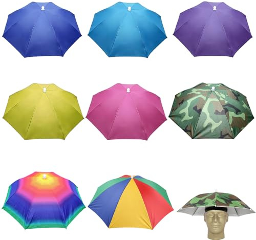 GAOUTO Regenschirm Hut, Faltbarer Regenschirmhut, 360°Gegen UV Kopf Schirmhut, Sonnenschirm hut für Erwachsene, Kopf Regenschirm mit elastischem Band für Angeln Camping Outdoor Aktivitäten