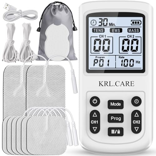 3-in-1 TENS Unit Muscle Stimulator, EMS Massage Machine with 40 Intensities for Gradual Shoulder, Sciatica, Back Pain Relief, Muscle Recovery, 28 Modes Portable Dual Channel with 8 Electrodes Pads