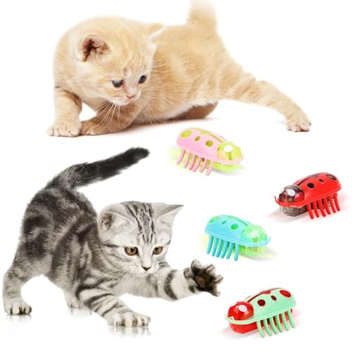 Mini Käfer 4 Stück Interaktive Wanze Katzenspielzeug Hund Katze Elektrische Insekten Automatisches Spielzeug, Fluchthindernis automatisches Umdrehen Haustier Lustiges für Katzen Kätzchen Training