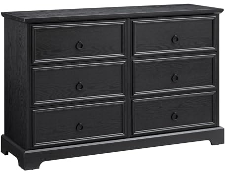 KavlSean 31.5 H Farmhouse 6 Drawers Dresser with Sliding Barn Door, Wooden Rustic Wide Chest of Drawers with Metal Handle and Storage Dressers Organizer for Entryway,Living Room, Hallway (Black)