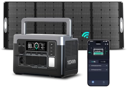 OUKITEL P1000 Plus Solargenerator mit 200W Solarpanel, 1800W (3600W Spitzenleistung) Tragbare Powerstation, Schnellladung 0-80% in 45 Min., 1024Wh LiFePO4-Batterie, Ultra-Leise für Camping, Wohnmobil
