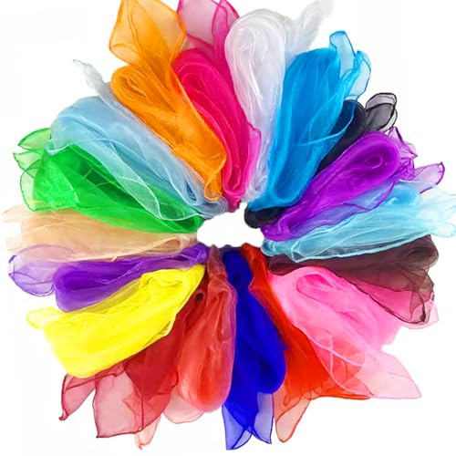 Newoutset 23 Stück Jongliertücher, Chiffontücher Bunte Tücher Tanzen Spieltücher, Bunte Seidentücher Seidentuch 60x60 cm, für Kindergarten Jonglieren Spielen Tanzen Gymnastik