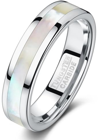 TUNGSTORY 6mm Mens Tungsten Carbide Ring 14K Gold Plated Mens Ring with Mother of Pearl Shell Inlaid Wedding Band Comfort Fit Size T1/2
