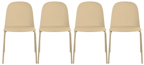 2xhome Set of 4 Modern Stackable Armless Dining Chairs | Plastic Shell Seat with Metal Legs | Indoor or Outdoor Use | Home Kitchen Patio, Beige