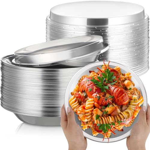 Ferrochef 25 Pack Valentine's Day 9 Inch Heavy Duty Aluminum Pie Tins Bulk with Lid, Oven and Freezer Safe Disposable Pie Pizza Pan Dessert Baking Cups Ideal for Restaurants Party Favors (Silver)