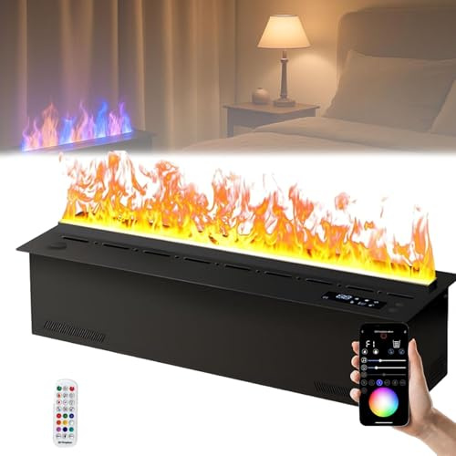Genérico Chimenea de Vapor de Agua con tecnología de atomización 3D, Llama Multicolor Regulable, Estructura de Acero Inoxidable Cepillado, Control táctil y Remoto, Ideal para salón y Interior