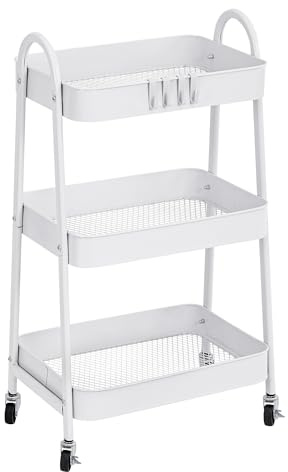 T-LOVENDO.ES Carro de Cocina Metálico con Ruedas. Carrito Auxiliar Multiuso. 3 Cajones de Almacenamiento. Ideal para Frutas, Verduras, Cocina, Salón, Oficina (Blanco)