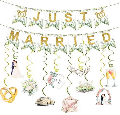 Dncvb Just Married Girlande Deko Hochzeit Girlande Just Married Auto Banner Hochzeit Banner für Wedding Heiratsantrag Hochzeitszeremonie Brautdusche