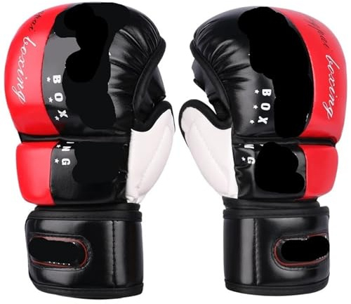 Professionelle Halbfinger-Boxhandschuhe, verdickte Sanda-Free-Fighting-Mixed-Martial-Arts-Trainingshandschuhe Boxhandschuhe(Black red,M)